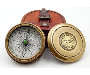 KHUMYAYAD Brass pocket compass antique brass hand made fully functional compass with leather case