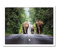 Khunkay Wild Elephants Road Forest Thailand Photo Unframed Wall Art Print Poster Home Decor Premium