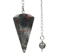 Khushboo Enterprise African Bloodstone Crystal Pendulum with Chain, 1.5-2 inch Hexagonal Point, Dowsing Pendulum for Divination, Meditation, Chakra Healing