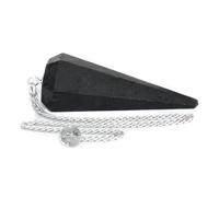 Khushboo Enterprise Black Tourmaline Crystal Pendulum with Chain, 1.5-2 inch Hexagonal Point, Dowsing Pendulum for Divination, Meditation, Chakra Healing