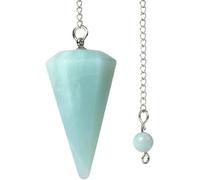 Khushboo Enterprise Blue Amazonite Crystal Pendulum with Chain, 1.5-2 inch Hexagonal Point, Dowsing Pendulum for Divination, Meditation, Chakra Healing