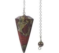 Khushboo Enterprise Dragon Blood Jasper Crystal Pendulum with Chain, 1.5-2 inch Hexagonal Point, Dowsing Pendulum for Divination, Meditation, Chakra Healing