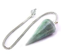 Khushboo Enterprise Green Tourmaline Crystal Crystal Pendulum with Chain, 1.5-2 inch Hexagonal Point, Dowsing Pendulum for Divination, Meditation, Chakra Healing