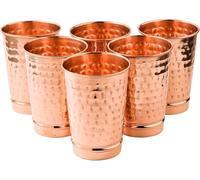 Khushboo Enterprise Pure Copper Hammered Design Drinking Glasses, with Ayurvedic Health Benefits 300ml Capacity, Traditional Design, Set of 6