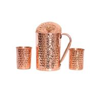 Khushboo Enterprise Pure Copper Hammered Water Jug 2 Litre with 2 Glasses, Copper Pitcher for Drinking Water with Ayurveda Health Benefit and Storage