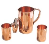 Khushboo Enterprise Pure Copper Plain Water Jug 2 Litre with 2 Glasses, Copper Pitcher for Drinking Water with Ayurveda Health Benefit and Storage