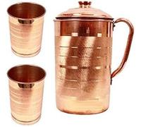 Khushboo Enterprise Pure Copper Silver Touch Water Jug 2 Litre with 2 Glasses, Copper Pitcher for Drinking Water with Ayurveda Health Benefit and Storage