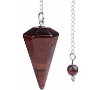 Khushboo Enterprise Red Tiger Eye Crystal Pendulum with Chain, 1.5-2 inch Hexagonal Point, Dowsing Pendulum for Divination, Meditation, Chakra Healing