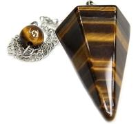 Khushboo Enterprise Tiger Eye Crystal Pendulum with Chain, 1.5-2 inch Hexagonal Point, Dowsing Pendulum for Divination, Meditation, Chakra Healing