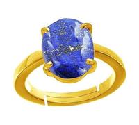 Khushbu Gems Natural 12.25 Ratti Lapis Lazuli Stone Gold Plated Adjustable Ring Original and Certified by GGTL Lajvart Precious Gemstone Free Size Anguthi for Men and Women for Astrological Purpose,