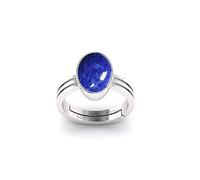 Khushbu Gems Natural Lapis Lazuli Stone Adjustable Ring Made of Real Silver and Certified by GGTL Lajvart Preciosa without Gemstones, Anguthi Size for Men and Women for Purposes, Free
