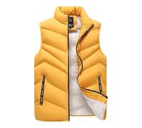 KHUSZTMI Mens Gilet Fleece Lined Winter Body Warmer Sleeveless Jacket Work Gilets Plus Size Quilted Padded Vest Casual Outerwear For Outdoor Fishing Hiking Hunting Yellow Xl