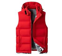 KHUSZTMI Men'S Outerwear Gilets With Hood Winter Fleece Lined Body Warmer Sleeveless Jacket Detachable Cap Windproof Outdoor Vest Plus Size Camouflage Padded Gilet Coat Red 6Xl