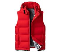 KHUSZTMI Men'S Outerwear Gilets With Hood Winter Fleece Lined Body Warmer Sleeveless Jacket Detachable Cap Windproof Outdoor Vest Plus Size Camouflage Padded Gilet Coat Red 6Xl