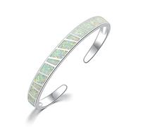 KhuWan Blue Fire Opal Stone Open Bangles Silver Plated Adjustable Minimalist Bracelets Jewelry Best Gifts for Girl Woman