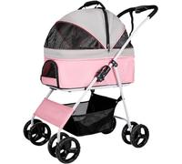 KHUY Dog Strollers Premium Pet Stroller for Medium Dogs, Foldable 4 Wheel Cat Strollers for 2 Cats, Dog Prams Pushchairs for Small Dogs Breathable Dog Pram Stroller Buggy (Color : Pink) (Color : Pink