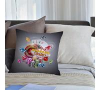 KHWEJ Cushion Covers Square Throw Pillow Case Printed Soft Pillowcases for Outdoor Patio Sofa Balcony Living Room,casino theme with color playing chips and poker cards on dark background.,18x18 in