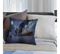 KHWEJ Cushion Covers Square Throw Pillow Case Printed Soft Pillowcases for Outdoor Patio Sofa Balcony Living Room,the Titanic ocean liner after it struck an iceberg in 1912 off the coast of,20x20 in