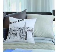 KHWEJ Cushion Covers Square Throw Pillow Case Printed Soft Pillowcases for Outdoor Patio Sofa Balcony Living Room,New York, vintage hand drawn cityscapes with skyscrapers,16x16 in