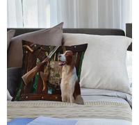 KHWEJ Cushion Covers Square Throw Pillow Case Printed Soft Pillowcases for Outdoor Patio Sofa Balcony Living Room,Pheasant hunting dog spaniel,16x16 in
