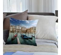 KHWEJ Cushion Covers Square Throw Pillow Case Printed Soft Pillowcases for Outdoor Patio Sofa Balcony Living Room,Italian photographic print, Venetian gondolas and the Adriatic lagoon Venice,18x18 in