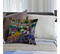 KHWEJ Cushion Covers Square Throw Pillow Case Printed Soft Pillowcases for Outdoor Patio Sofa Balcony Living Room,Abstract colorful flowers hand brush acrylic painting on canvas wallpaper te,20x20 in