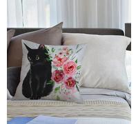 KHWEJ Cushion Covers Square Throw Pillow Case Printed Soft Pillowcases for Outdoor Patio Sofa Balcony Living Room,cartoon fluffy cat with roses. Siamese cat with open eyes and flowers. Color,18x18 in