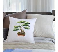 KHWEJ Cushion Covers Square Throw Pillow Case Printed Soft Pillowcases for Outdoor Patio Sofa Balcony Living Room,Zen Garden, watercolor bonsai hand drawn Japanese tree inspired by eastern n,16x16 in
