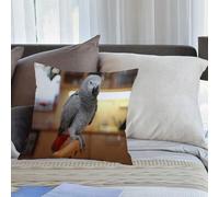 KHWEJ Cushion Covers Square Throw Pillow Case Printed Soft Pillowcases for Outdoor Patio Sofa Balcony Living Room,african grey parrot on a perch,18x18 in