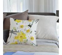 KHWEJ Cushion Covers Square Throw Pillow Case Printed Soft Pillowcases for Outdoor Patio Sofa Balcony Living Room,Watercolor Seamless pattern lush yellow and white daffodils Dragonfly and,16x16 in