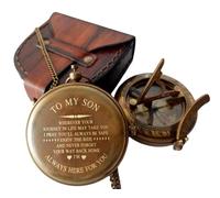 Khybex International Sundial to My Son Compass, Brass And Leather, Sundial Compass, Pocket Compass, Easy to carry, Camping Compass, Wall Mount