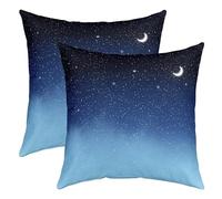 KHYYTTRFD Galaxy Throw Pillow Covers 18"x18" Set of 2 Soft Starry Sky Blue Teal Pattern Cushion Covers for for Couch Sofa Stars Moon Decorative Pillowcases Outdoor Pillows Covers