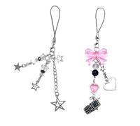 KHZen 2pcs Sweet Star Phone Bowknot Charm Pendant Phone Straps Pocket Keychain Strap Hanging Decoration for Keys Bag Purse