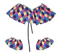 KHZen Festive Rainbow Checkered Clown Costume Essentials with Detachable Collar & Cuffs for Stage Outfits Rainbow Clown Costume Accessories