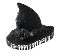 KHZen Halloween Party Witch Hats Gear Rose Short Chain Tassels Pointed Hat Cosplay Accessory Unique Witch Hat Halloween Costumes Woman