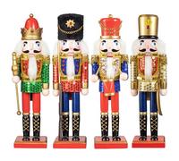 KI Store 4pcs Christmas Nutcracker Soldier Figurines 30cm Wooden Nutcracker Soldier for Christmas Tree Decorations Xmas Display Collection