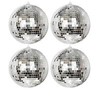 KI Store 4pcs Disco Christmas Baubles 15cm Silver Large Mirror Christmas Tree Ornaments for Xmas Decor