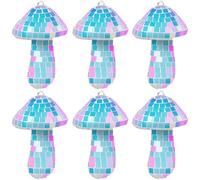 KI Store 6pcs Iridescent Mirror Mushroom Ornaments 8cm Decorative Hanging Ornaments for Christmas Tree Party Garden