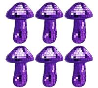 KI Store 6pcs Purple Mirror Mushroom Ornaments 8cm Decorative Hanging Ornaments for Christmas Tree Party Garden