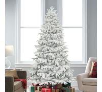 KI Store 7ft Flocked Christmas Tree Unlit Realistic Downswept Artificial Hinged Christmas Fir Tree with Snow Flocking