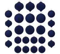 KI Store Blue Velvet Christmas Baubles 25pcs Shatterproof Flocked Christmas Tree Ornaments 80mm 60mm Assorted for Xmas Tree Decorations
