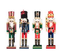 KI Store Christmas Nutcracker Set of 4 30cm Wooden Nutcracker King and Soldier Figurine Display Set for Christmas Decorations