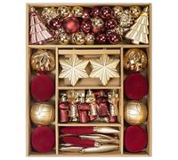 KI Store Christmas Tree Decorations 72pcs Champagne Gold and Burgundy Assorted Shatterproof Christmas Tree Baubles for Xmas Decor