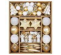KI Store Christmas Tree Decorations 72pcs Champagne Gold and White Assorted Shatterproof Christmas Tree Baubles for Xmas Decor