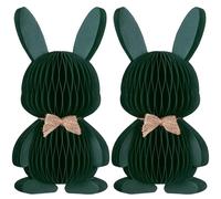 KI Store Dark Green Easter Bunny Figurines 2pcs Paper Honeycomb Rabbits for Easter Spring Table Centerpiece Tiered Tray Mantel Shelves Display