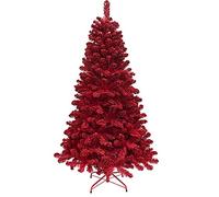 KI Store Flocked Red Christmas Tree 6ft Artificial Christmas Tree with the Flocking of Red Snowfall Unlit