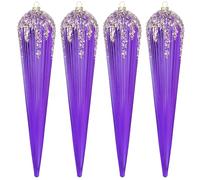 KI Store Large Christmas Tree Decorations 30cm 4pcs Purple Shatterproof Icicles Decorative Hanging Ornaments for Xmas Tree Decor