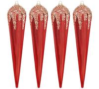 KI Store Large Christmas Tree Decorations 30cm 4pcs Red Shatterproof Icicles Decorative Hanging Ornaments for Xmas Tree Decor