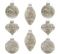 KI Store Mercury Glass Christmas Tree Decorations Champagne Silver Set of 8 80mm 120mm Hanging Christmas Baubles Finials for Tree Decoration Holiday Décor