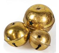 KI Store Oversized Jingle Bells Set of 3 Gold Metal Bells 15cm 12cm 10cm for Christmas Decorations Xmas Tree Garland Wreath Decor
